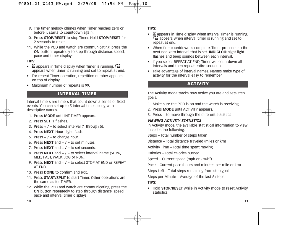 Timex W243 NA User Manual | Page 7 / 12