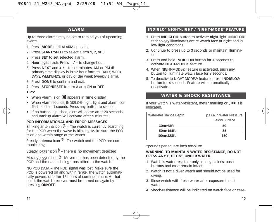 Timex W243 NA User Manual | Page 9 / 12