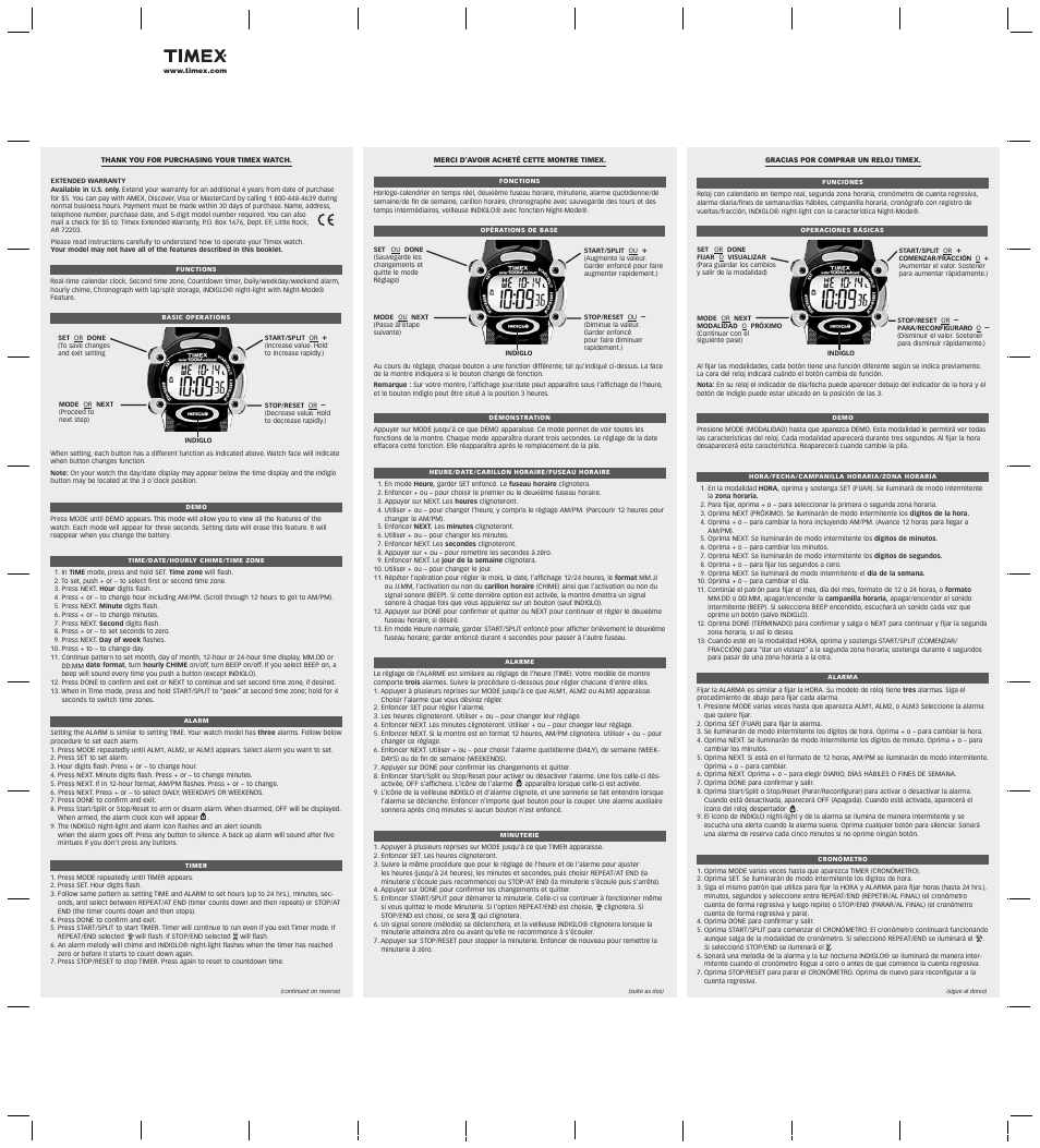 Timex W-90 User Manual | 2 pages