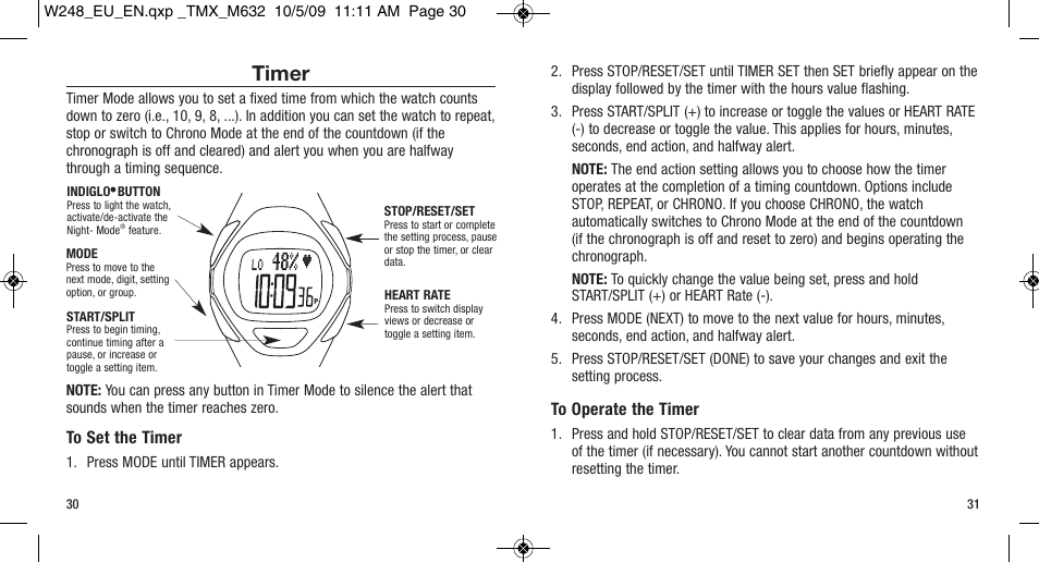 Timer | Timex W-248 User Manual | Page 19 / 35