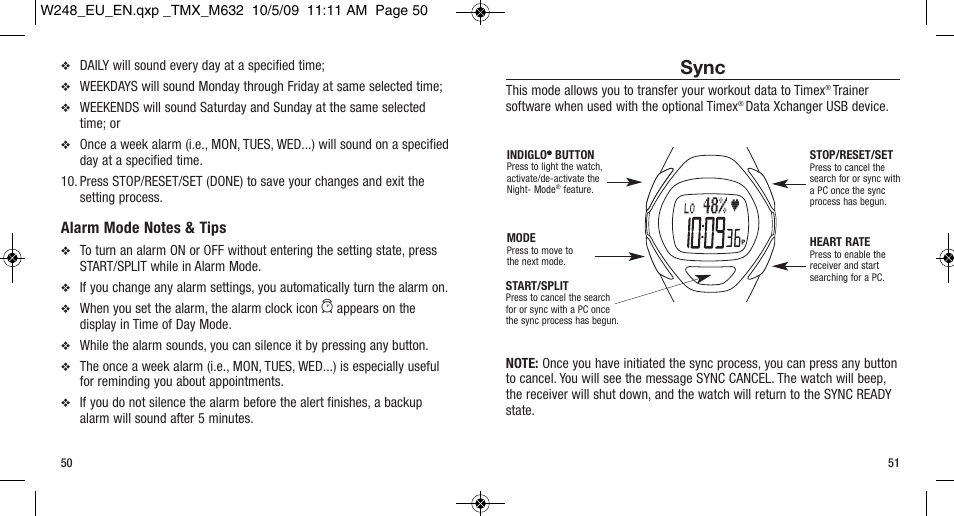 Sync | Timex W-248 User Manual | Page 29 / 35