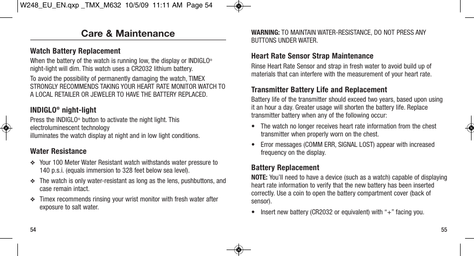 Care & maintenance | Timex W-248 User Manual | Page 31 / 35