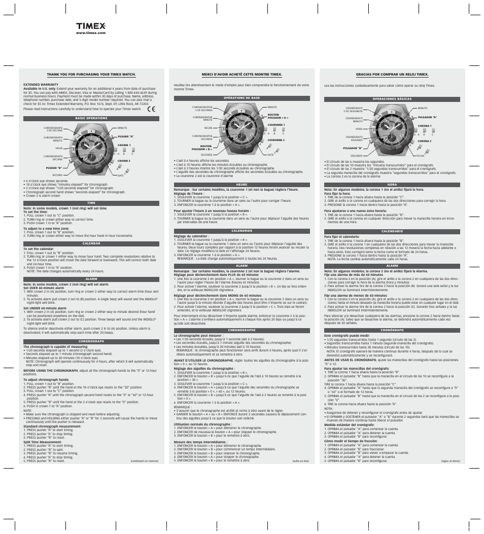 Timex W-99 User Manual | 2 pages
