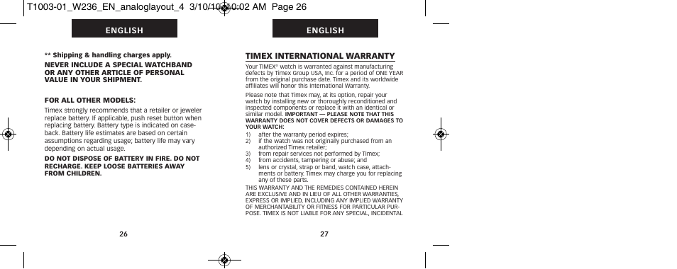 Timex W236 User Manual | Page 17 / 18