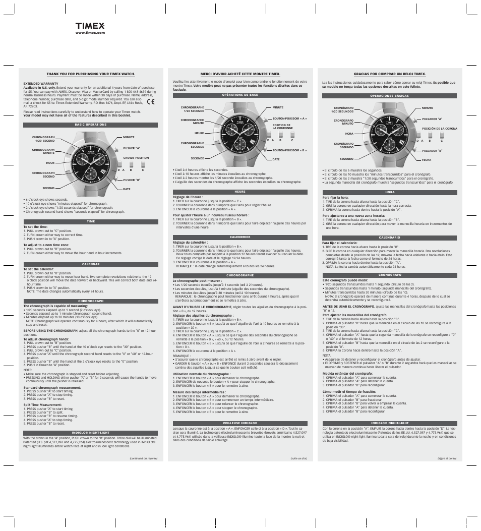 Timex W-91 User Manual | 2 pages