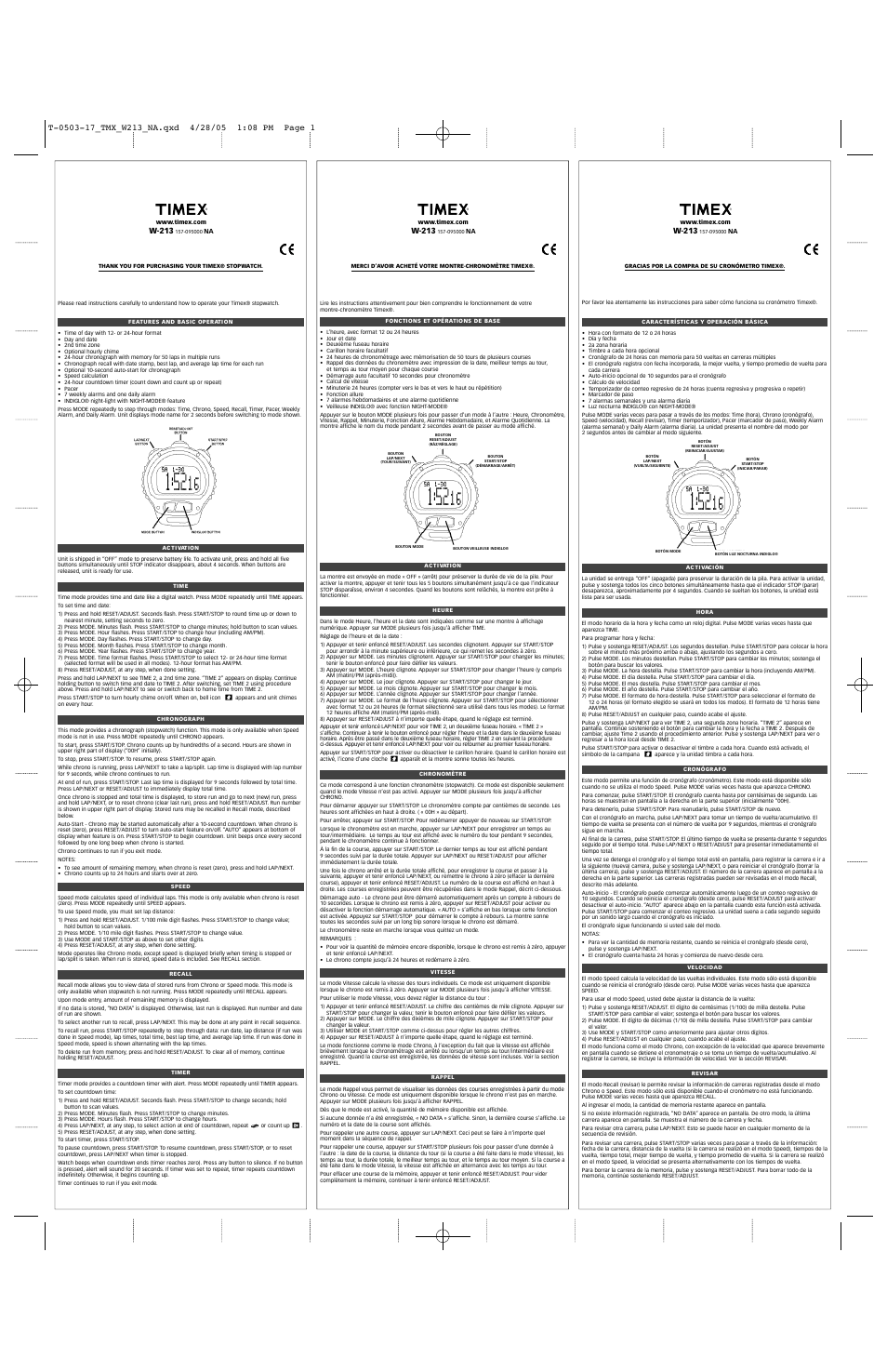 Timex 157-095000 NA User Manual | 2 pages