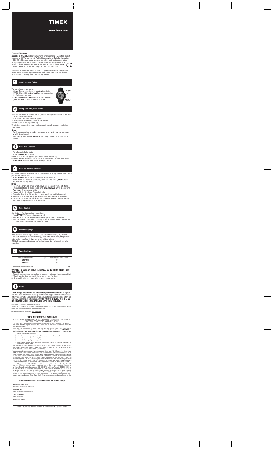 Timex W-38 User Manual | 1 page