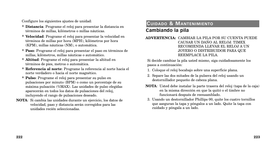 Cambiando la pila | Timex M185 User Manual | Page 113 / 207