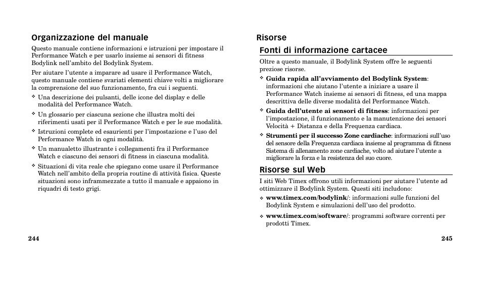 Risorse sul we b, Organizzazione del manuale | Timex M185 User Manual | Page 124 / 207