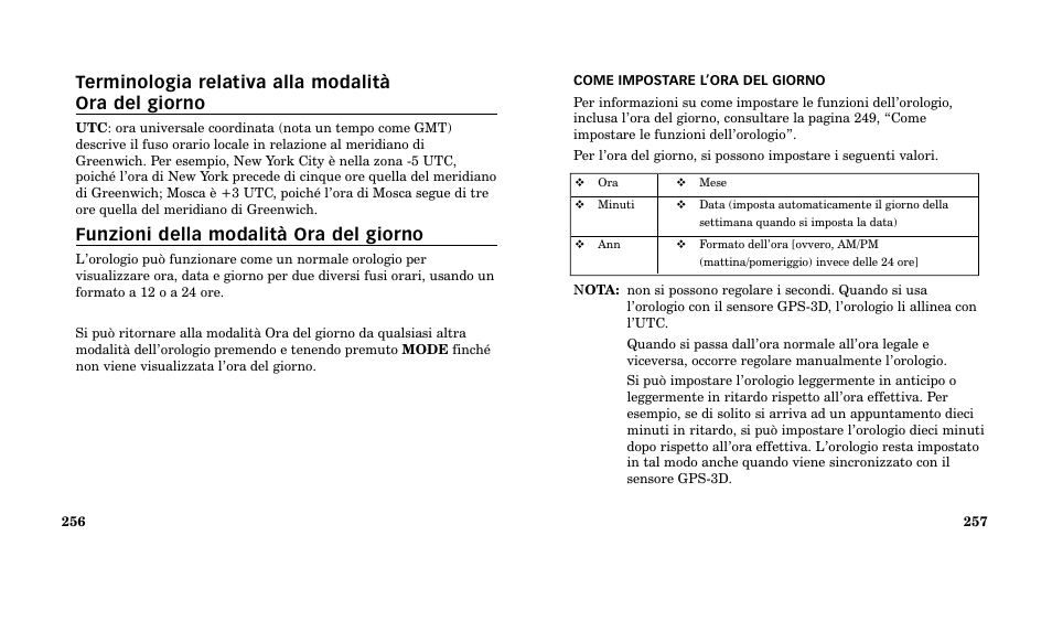 Terminologia relativa alla modalità ora del giorno, Funzioni della modalità ora del giorno | Timex M185 User Manual | Page 130 / 207