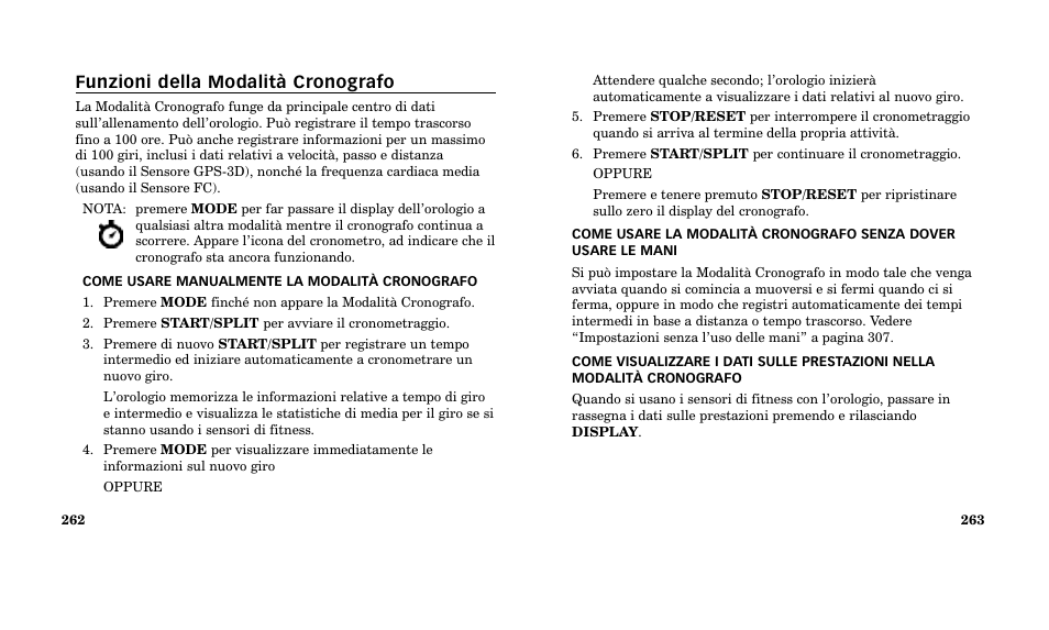 Funzioni della modalità cronografo | Timex M185 User Manual | Page 133 / 207