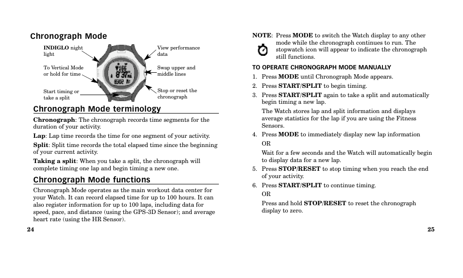 Chronograph mode chronograph mode terminology, Chronograph mode functions | Timex M185 User Manual | Page 14 / 207