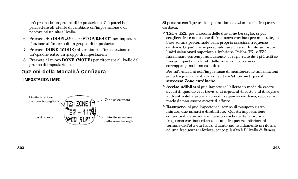 Opzioni della modalità configura | Timex M185 User Manual | Page 153 / 207