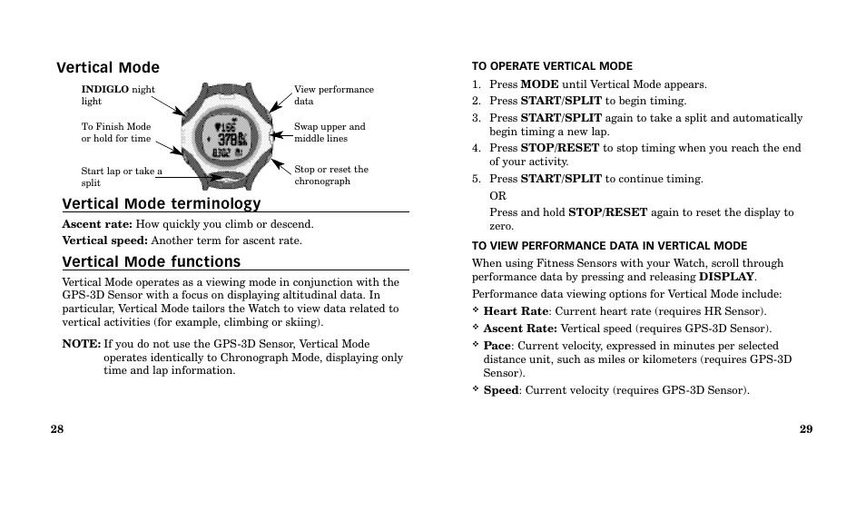 Vertical mode vertical mode terminology, Vertical mode functions | Timex M185 User Manual | Page 16 / 207