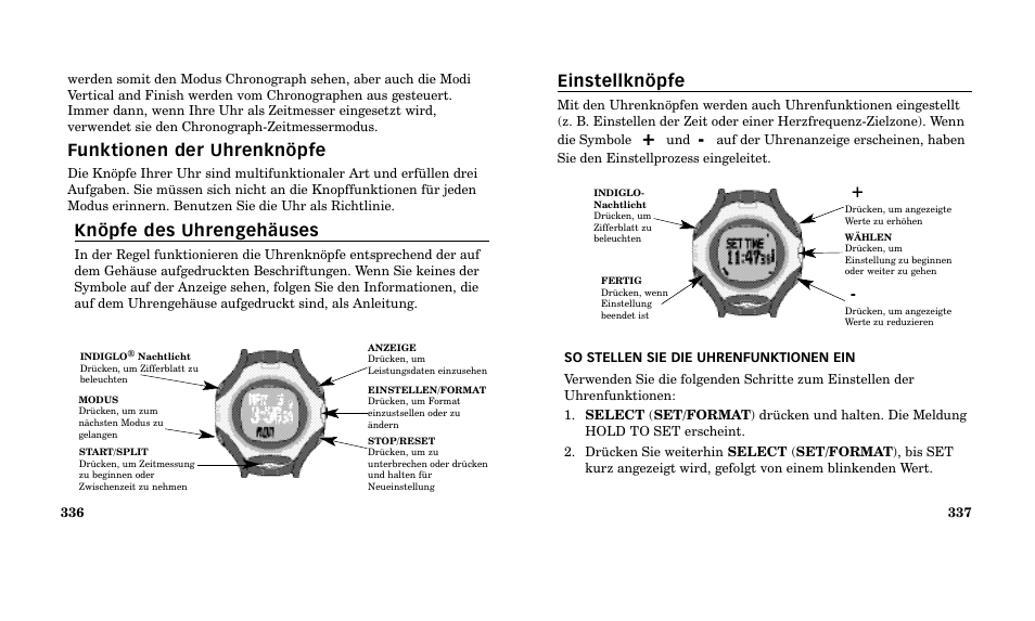 Funktionen der uhrenknöpfe, Knöpfe des uhrengehäuses | Timex M185 User Manual | Page 170 / 207