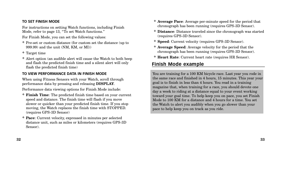 Finish mode example | Timex M185 User Manual | Page 18 / 207