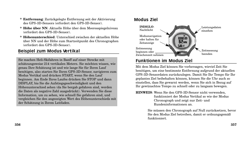 Modus ziel funktionen im modus ziel | Timex M185 User Manual | Page 180 / 207