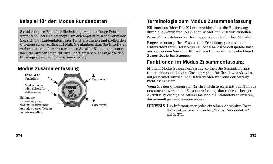 Terminologie zum modus zusammenfassung, Funktionen im modus zusammenfassung | Timex M185 User Manual | Page 189 / 207