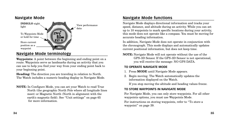 Navigate mode functions, Navigate mode navigate mode terminology | Timex M185 User Manual | Page 19 / 207