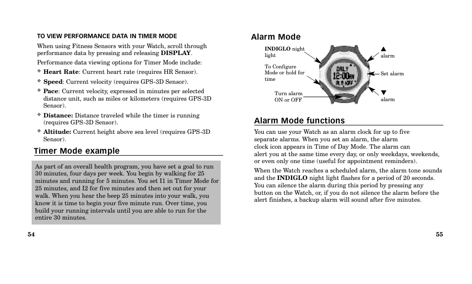 Alarm mode alarm mode functions, Timer mode example | Timex M185 User Manual | Page 29 / 207
