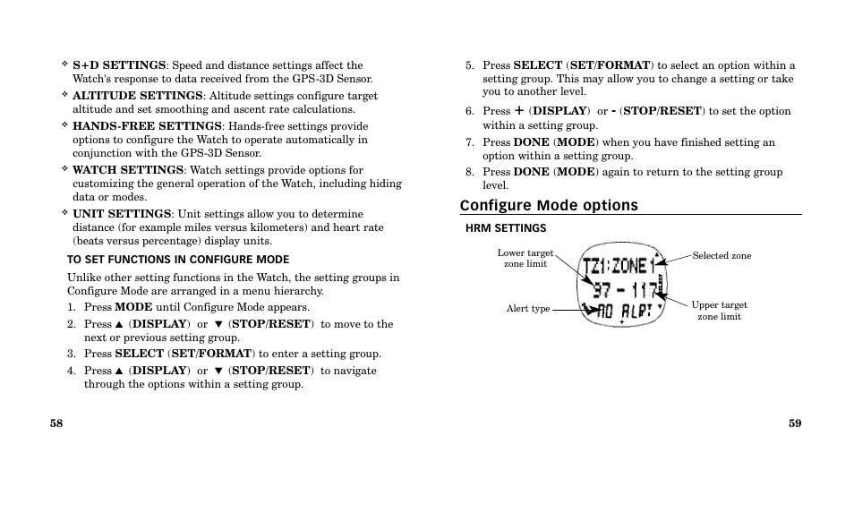 Configure mode options | Timex M185 User Manual | Page 31 / 207