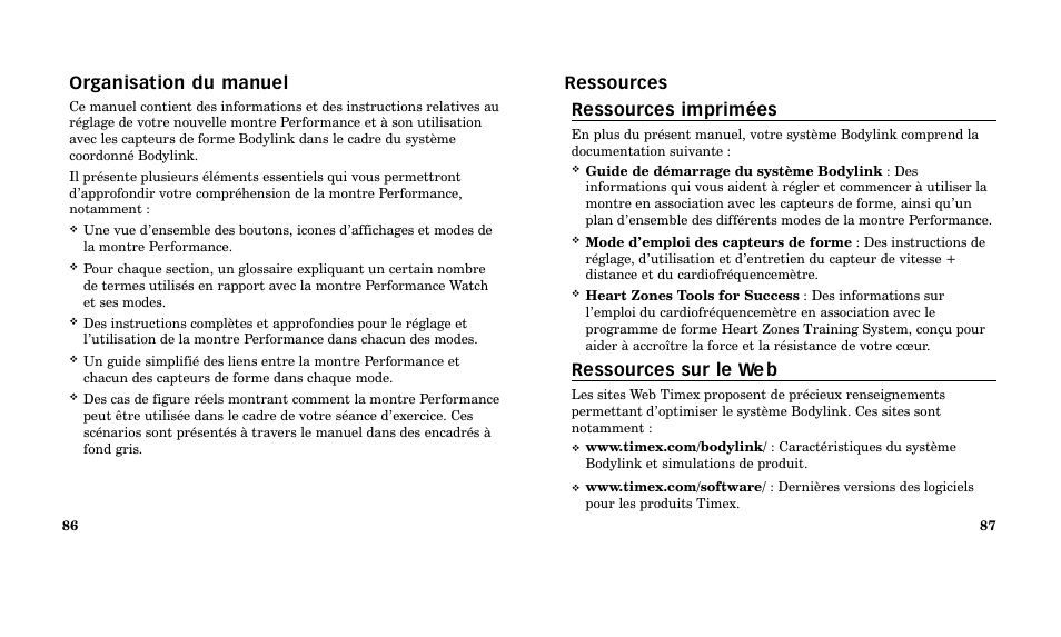 Organisation du manuel, Ressources sur le we b | Timex M185 User Manual | Page 45 / 207