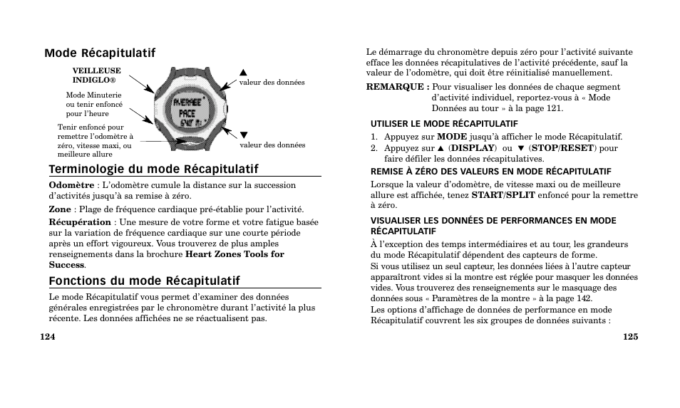 Fonctions du mode récapitulatif | Timex M185 User Manual | Page 64 / 207