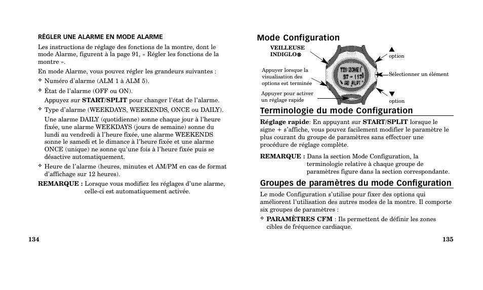 Groupes de paramètres du mode configuration | Timex M185 User Manual | Page 69 / 207