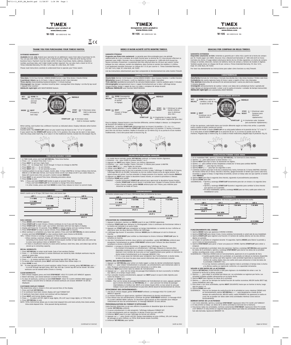 Timex 861-095018-02 NA User Manual | 2 pages