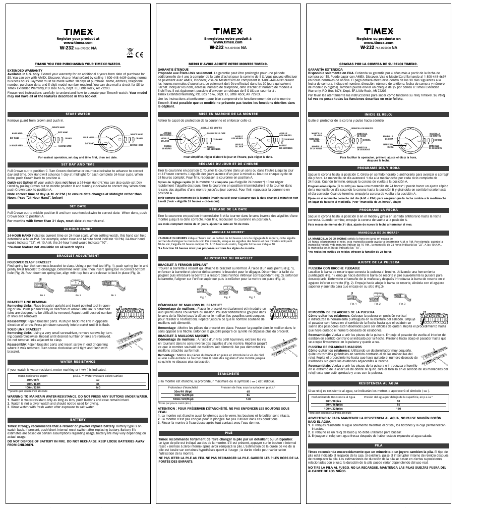 Timex 766-095000 User Manual | 2 pages