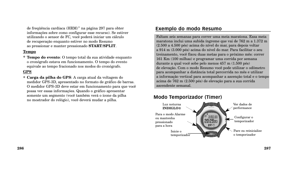 Exemplo do modo resumo modo temporizador (timer) | Timex Performance Watch User Manual | Page 145 / 159