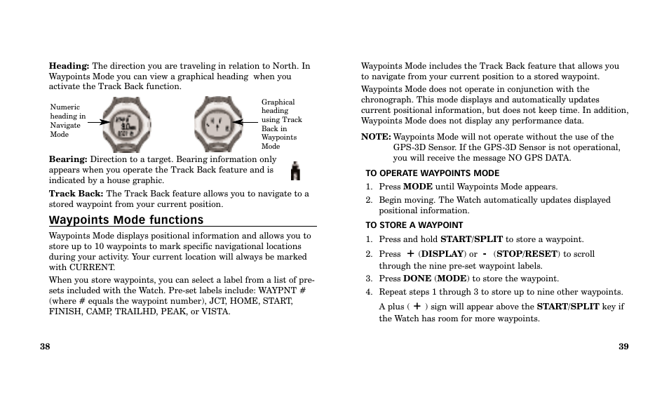 Waypoints mode functions | Timex Performance Watch User Manual | Page 21 / 159