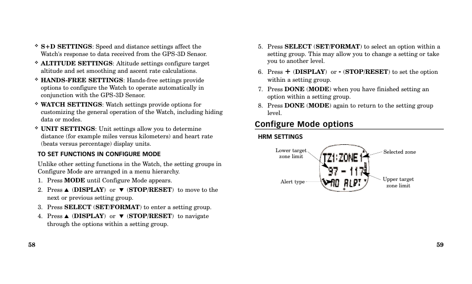 Configure mode options | Timex Performance Watch User Manual | Page 31 / 159