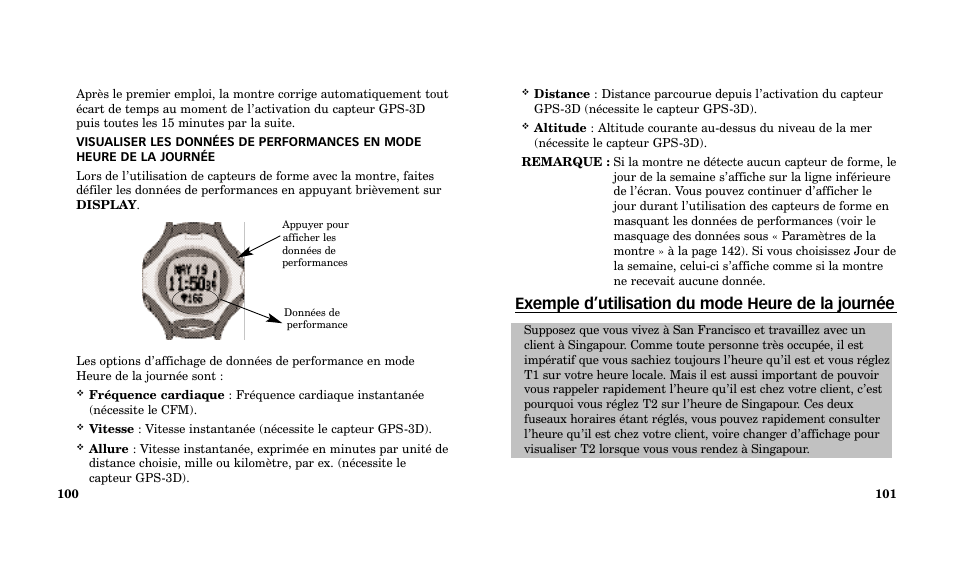 Exemple d’utilisation du mode heure de la journée | Timex Performance Watch User Manual | Page 52 / 159