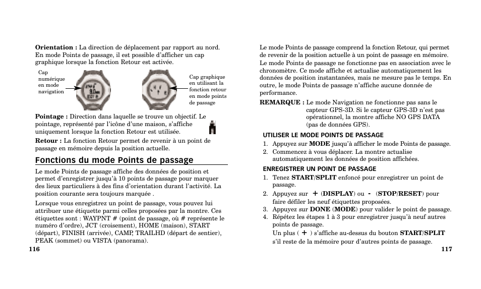Fonctions du mode points de passage | Timex Performance Watch User Manual | Page 60 / 159