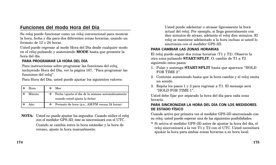 Funciones del modo hora del día | Timex Performance Watch User Manual | Page 89 / 159