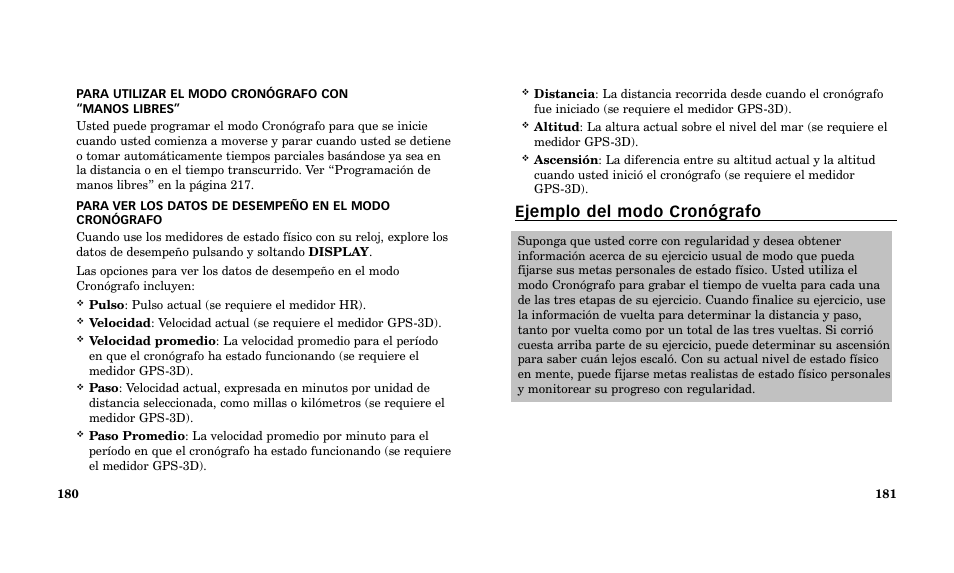 Ejemplo del modo cronógrafo | Timex Performance Watch User Manual | Page 92 / 159