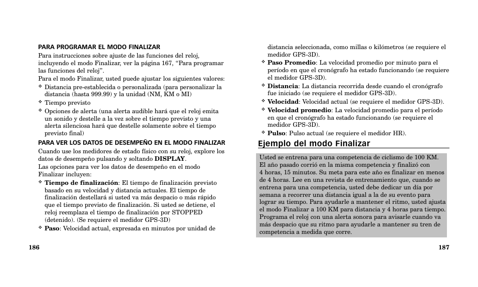 Ejemplo del modo finalizar | Timex Performance Watch User Manual | Page 95 / 159