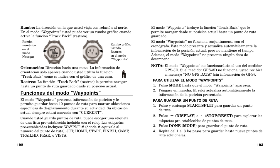 Funciones del modo “waypoints | Timex Performance Watch User Manual | Page 98 / 159