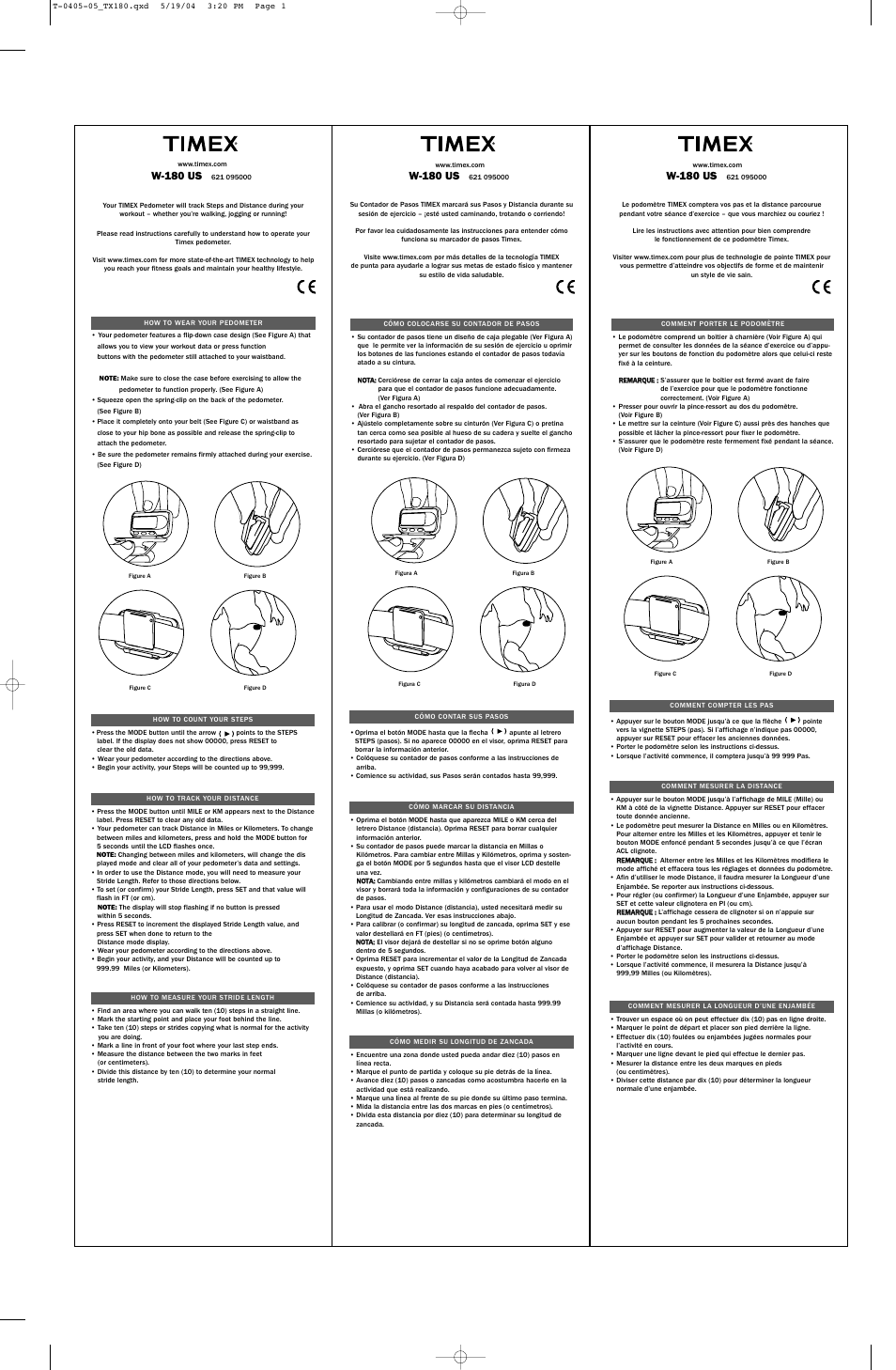 Timex W-180 US User Manual | 2 pages