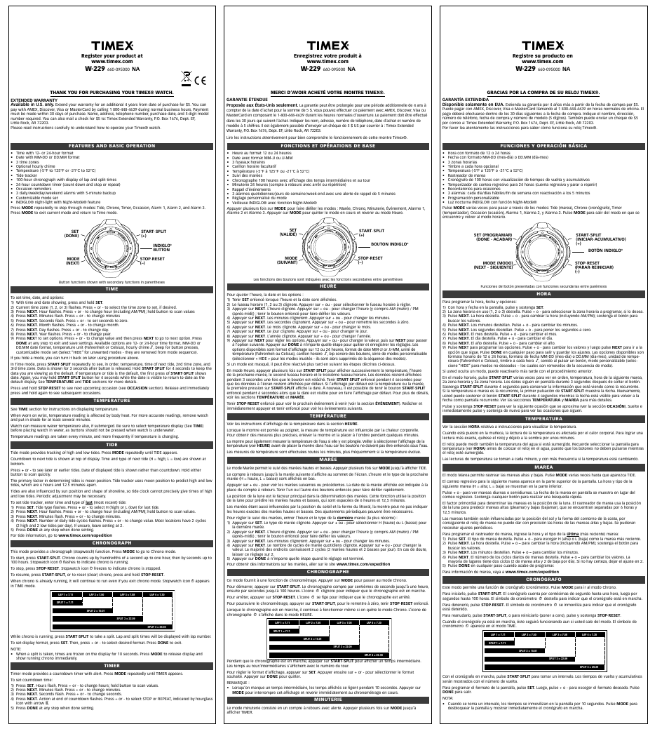 Timex 660-095000 User Manual | 2 pages