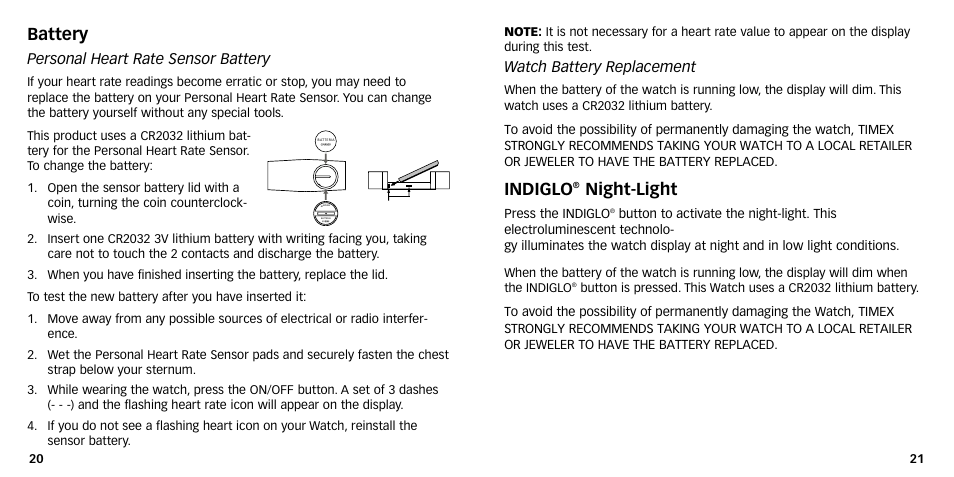 Battery, Indiglo, Night-light | Timex NA632-095000 User Manual | Page 12 / 16