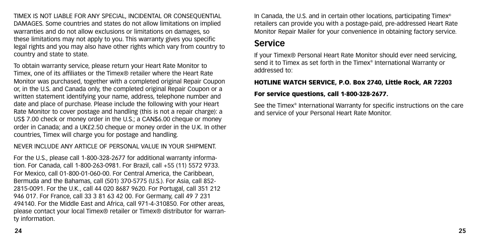Service | Timex NA632-095000 User Manual | Page 14 / 16