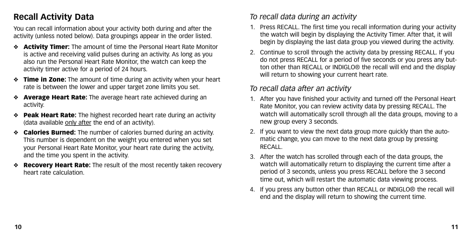 Recall activity data | Timex NA632-095000 User Manual | Page 7 / 16