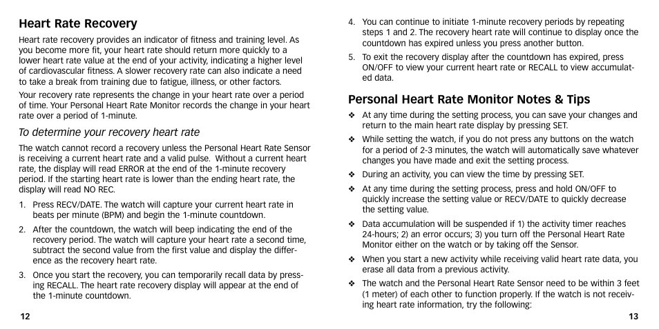 Heart rate recovery | Timex NA632-095000 User Manual | Page 8 / 16