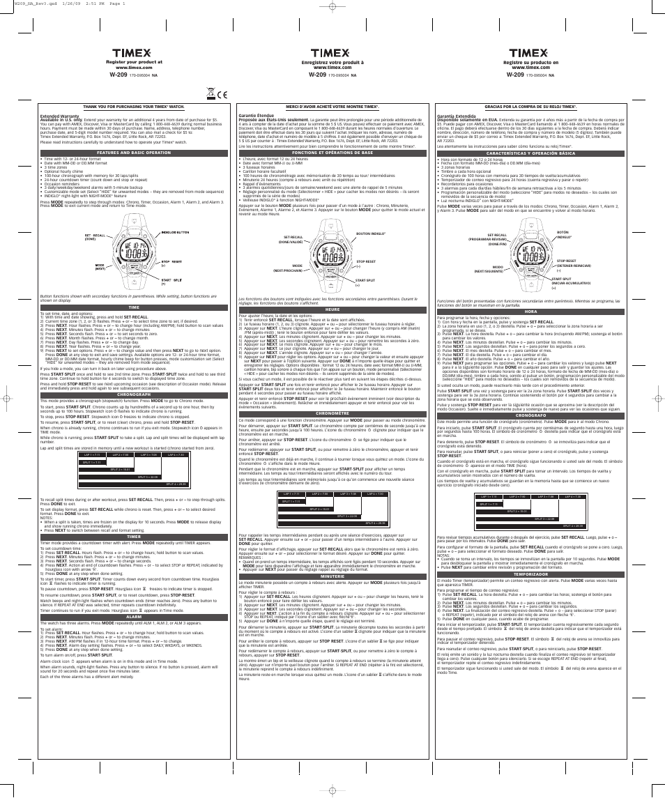 Timex 170-095004 NA User Manual | 2 pages