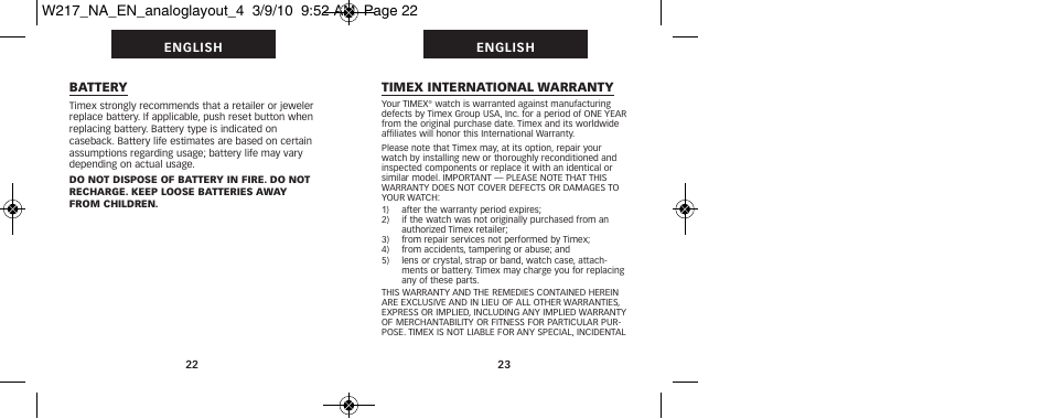 Timex 111-095009 User Manual | Page 15 / 16