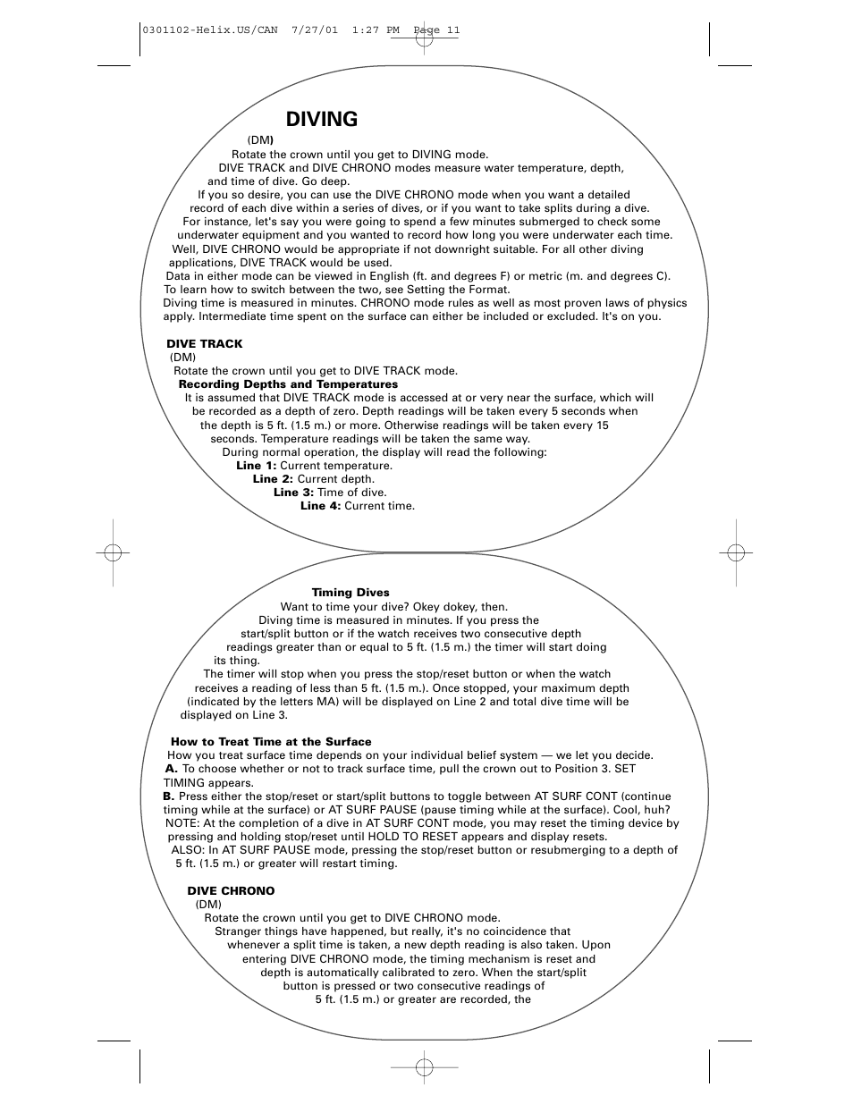 Diving | Timex Helix User Manual | Page 11 / 46