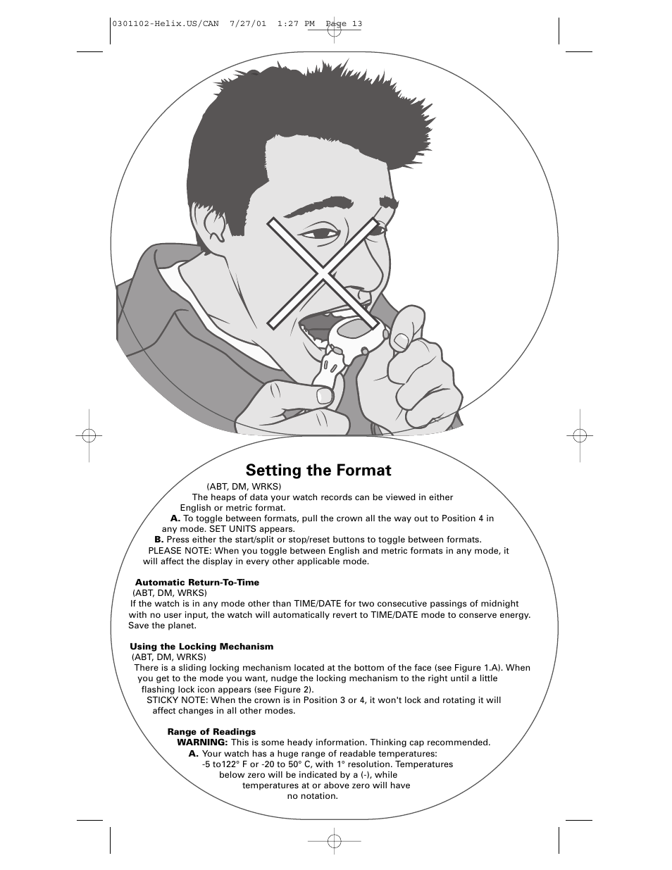 Setting the format | Timex Helix User Manual | Page 13 / 46