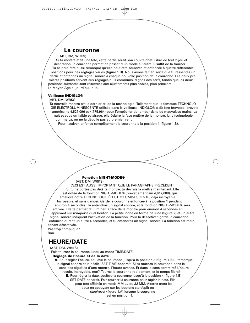 La couronne, Heure/date | Timex Helix User Manual | Page 18 / 46